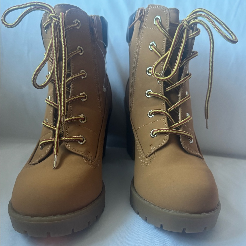Tan Lace-Up Ankle Boots